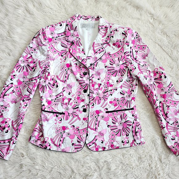 Tahari Arthur S. Levine Women's Pink Floral Jacket Blazer Size 10 - Picture 2 of 9